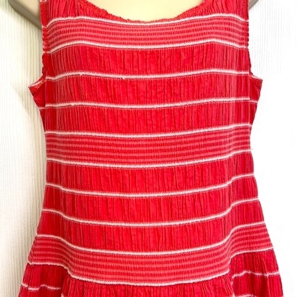 Max Edition - Coral White Stripe Drop Waist Sleeveless Midi Dress Size Medium - Picture 6 of 11